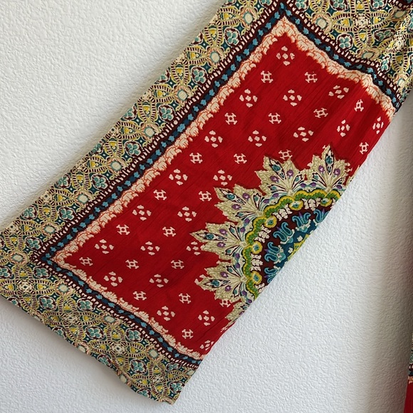 Band of Gypsies Red Boho Long Cardigan with Crochet and fringes - Picture 4 of 12